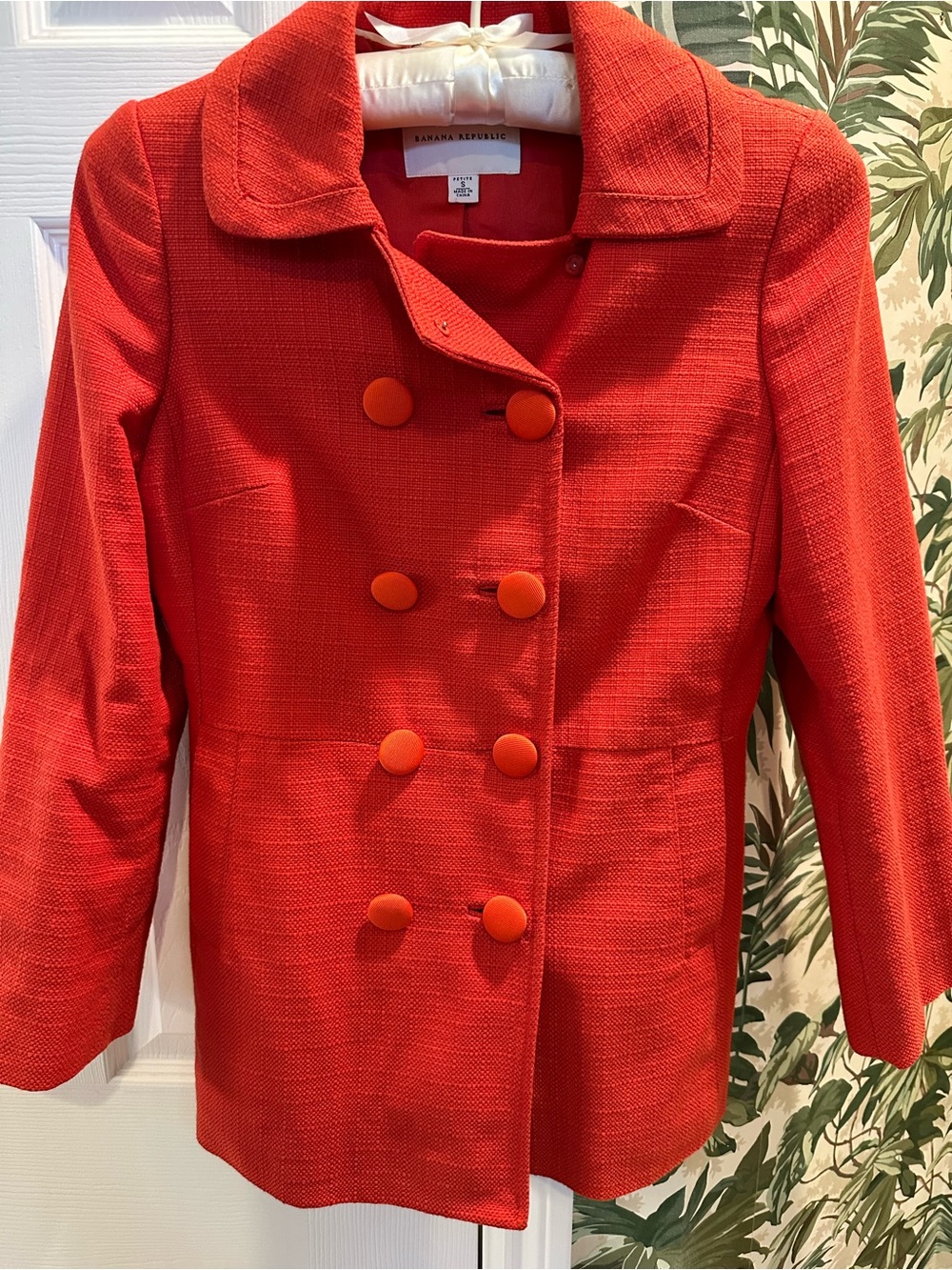 Banana Republic Vintage-Style Coral Tweed Pea Coat Petite Snall